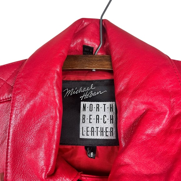 Vintage Michael Hoban North Beach Leather Red Cropped Style zip up Jacket SZ 5/6 - Picture 4 of 11